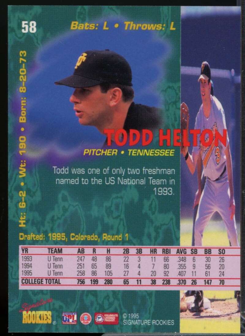 Todd Helton Card 1995 Signature Rookies Tetrad Autographs #58  Image 2