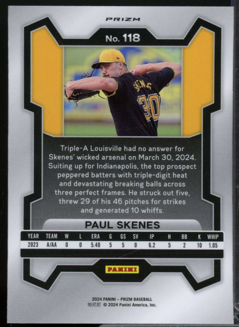 Paul Skenes Rookie Card 2024 Panini Prizm Prizms Green Ice #118  Image 2