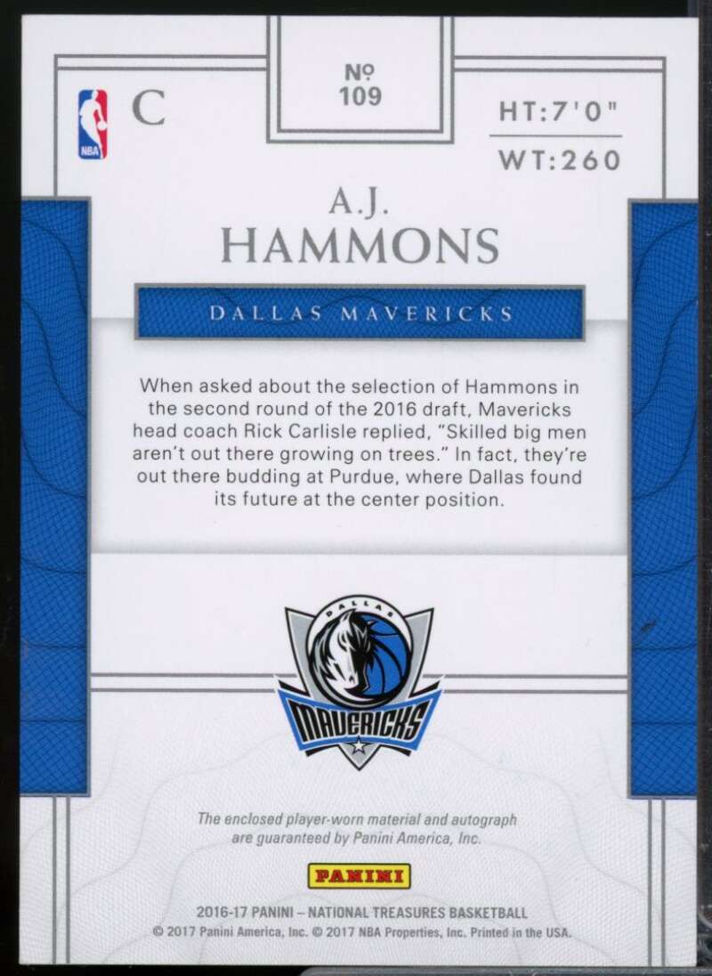 A.J. Hammons Rookie /99 2016-17 Panini National Treasures Jersey Autograph #109  Image 2