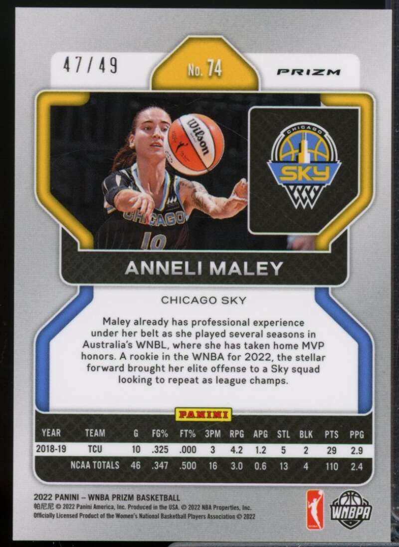 Anneli Maley Rookie /49 Card 2022 Panini Prizm WNBA Prizms Orange #74  Image 2