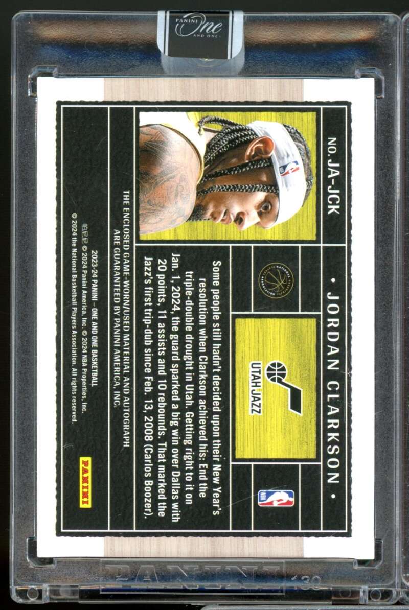 Jordan Clarkson /49 Card 2023-24 Panini One and One Jersey Autographs Blue #15  Image 2