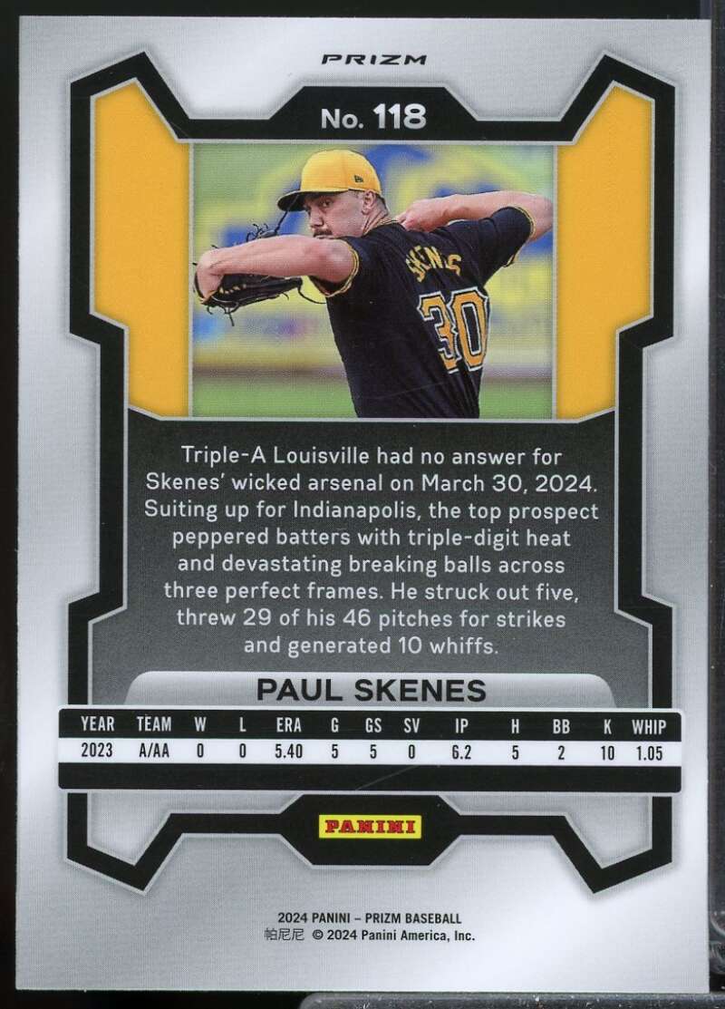 Paul Skenes Rookie Card 2024 Panini Prizm Prizms Green Ice #118  Image 2