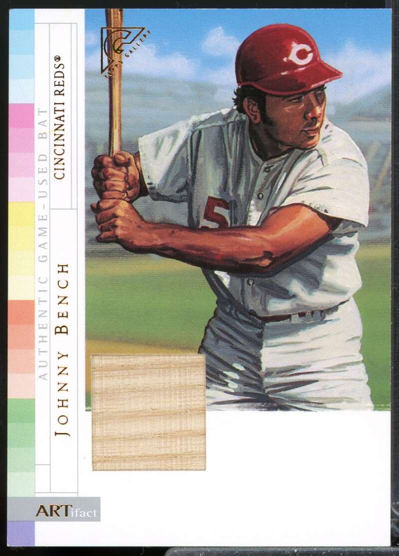 Johnny Bench Bat Card 2003 Topps Gallery HOF ARTifact Relic Jersey #JBE  Image 1