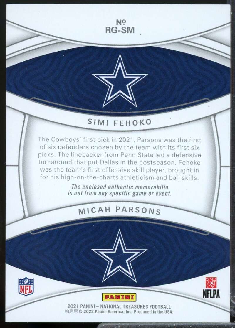 Micah Parsons Fehoko 2021 National Treasures Rookie NFL Gear Combo Jersey #21  Image 2