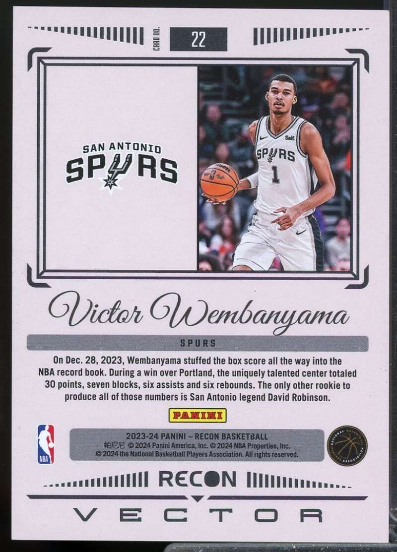 Victor Wembanyama Rookie Card 2023-24 Panini Recon Vector #22  Image 2