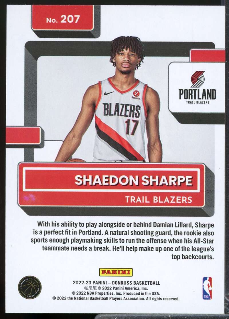 Shaedon Sharpe Card 2022-23 Donruss Rated Rookie Holo Green Laser #207  Image 2