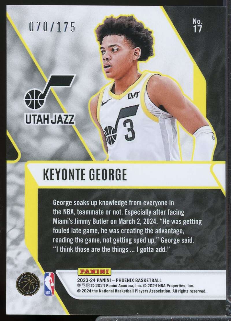 Keyonte George Rookie 2023-24 Phoenix Fade To Black Phoenix Yellow Ice /175 #17  Image 2