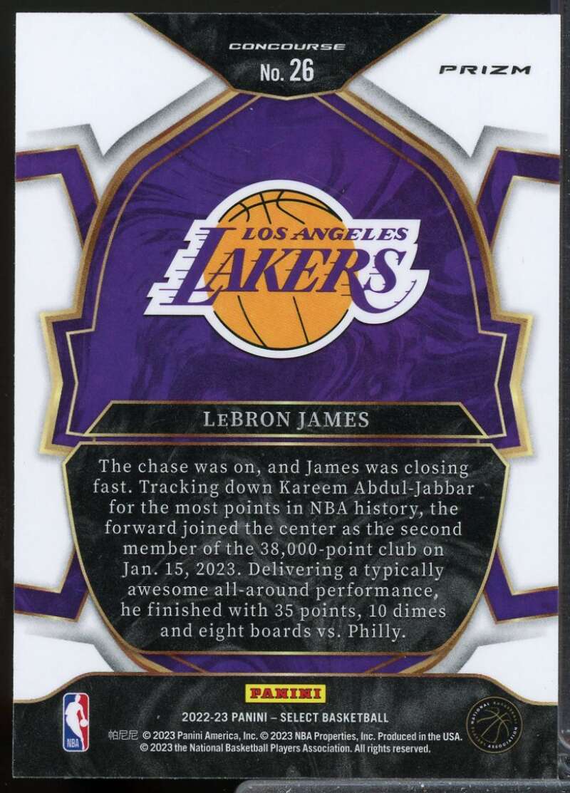 LeBron James Card 2022-23 Select Prizms Orange Flash #26  Image 2