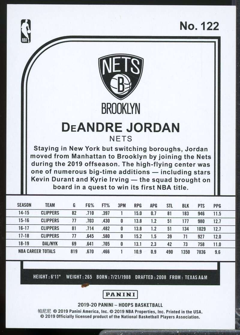 DeAndre Jordan Card 2019-20 Hoops Orange Explosion /25 #122  Image 2