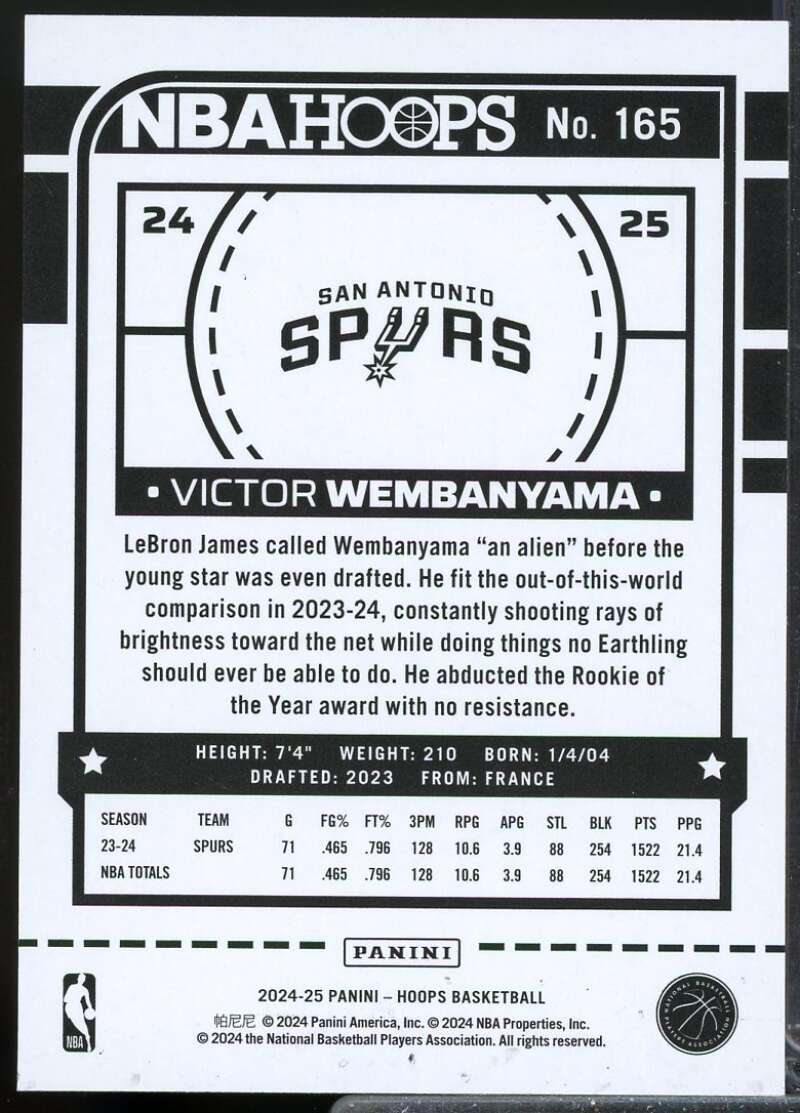Victor Wembanyama Card 2024-25 Hoops Teal Explosion #165  Image 2
