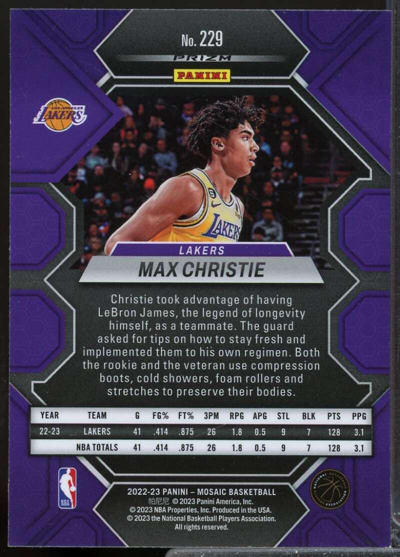 Max Christie Rookie Card 2022-23 Panini Mosaic Silver #229  Image 2