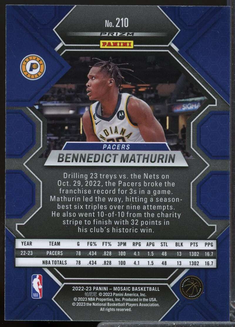 Bennedict Mathurin Rookie Card 2022-23 Panini Mosaic Mosaic Reactive Blue #210  Image 2