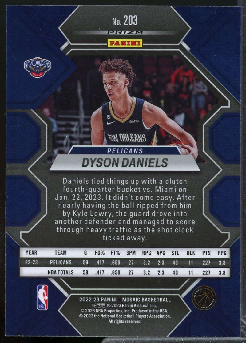 Dyson Daniels Rookie Card 2022-23 Panini Mosaic Mosaic Reactive Yellow #203  Image 2