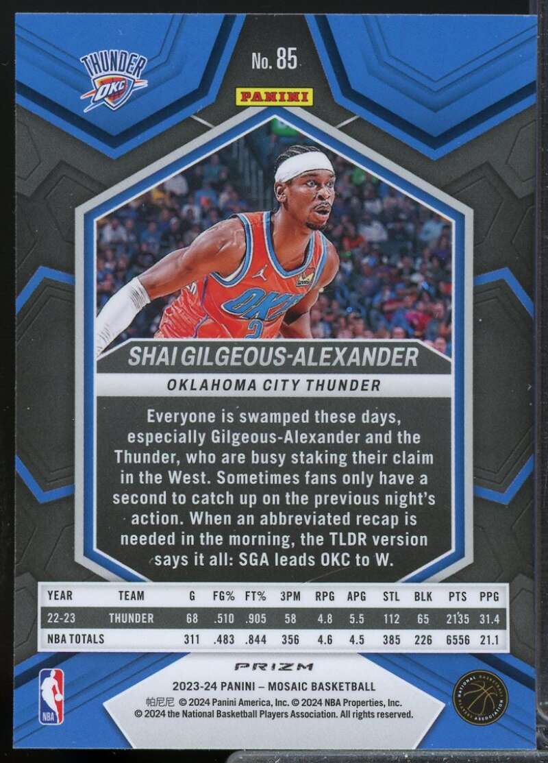 Shai Gilgeous-Alexander Card 2023-24 Panini Mosaic Silver #85  Image 2