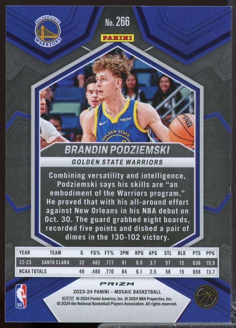 Brandin Podziemski Rookie Card 2023-24 Panini Mosaic Debut Mosaic Green #266  Image 2