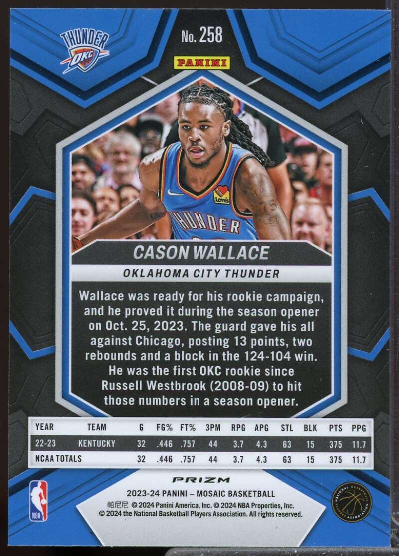 Cason Wallace Rookie Card 2023-24 Panini Mosaic Debut Mosaic Green #258  Image 2