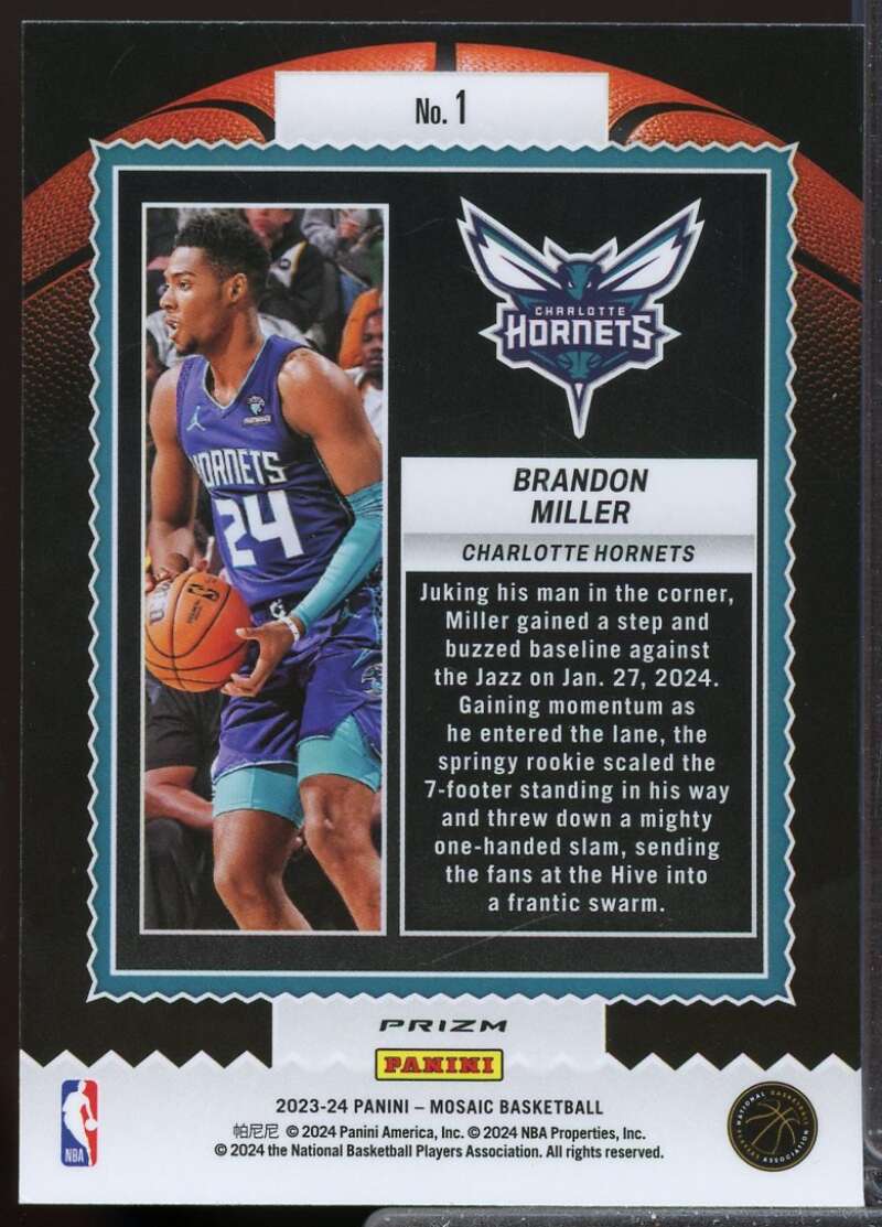 Brandon Miller Rookie Card 2023-24 Panini Mosaic Jam Masters Mosaic Silver #1  Image 2