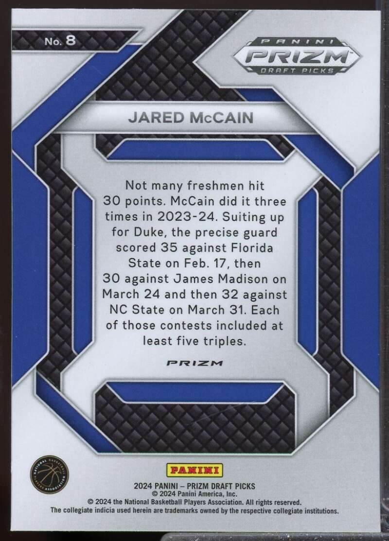 Jared McCain Rookie 2024-25 Panini Prizm Draft New Recruits Prizms Silver #8  Image 2