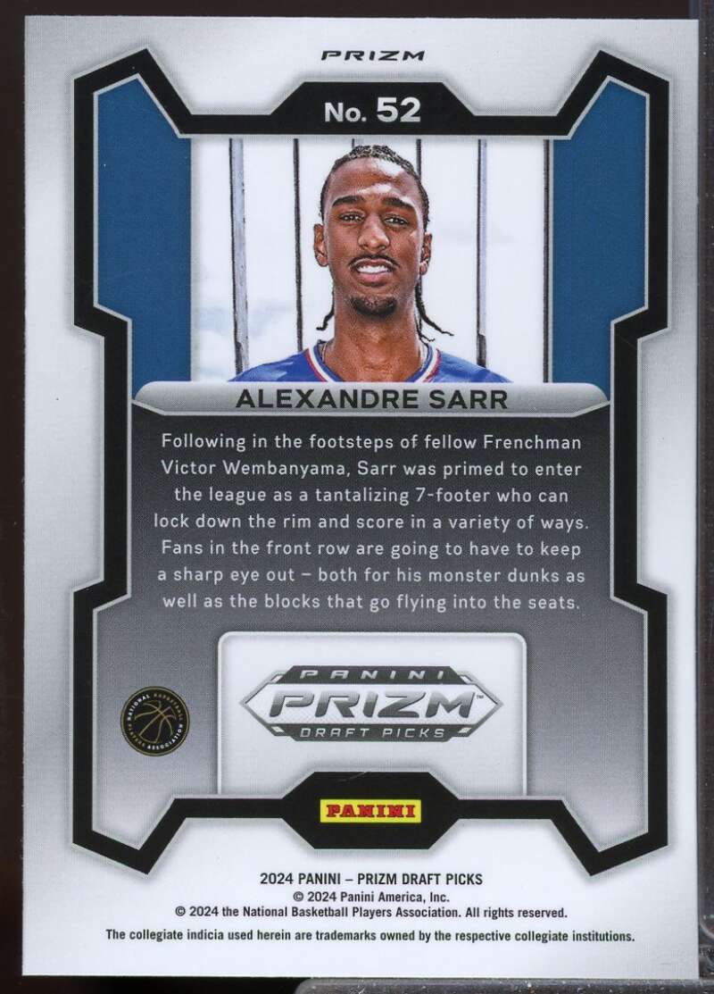 Alexandre Sarr Rookie Card 2024-25 Panini Prizm Draft Picks Prizms Green #52  Image 2