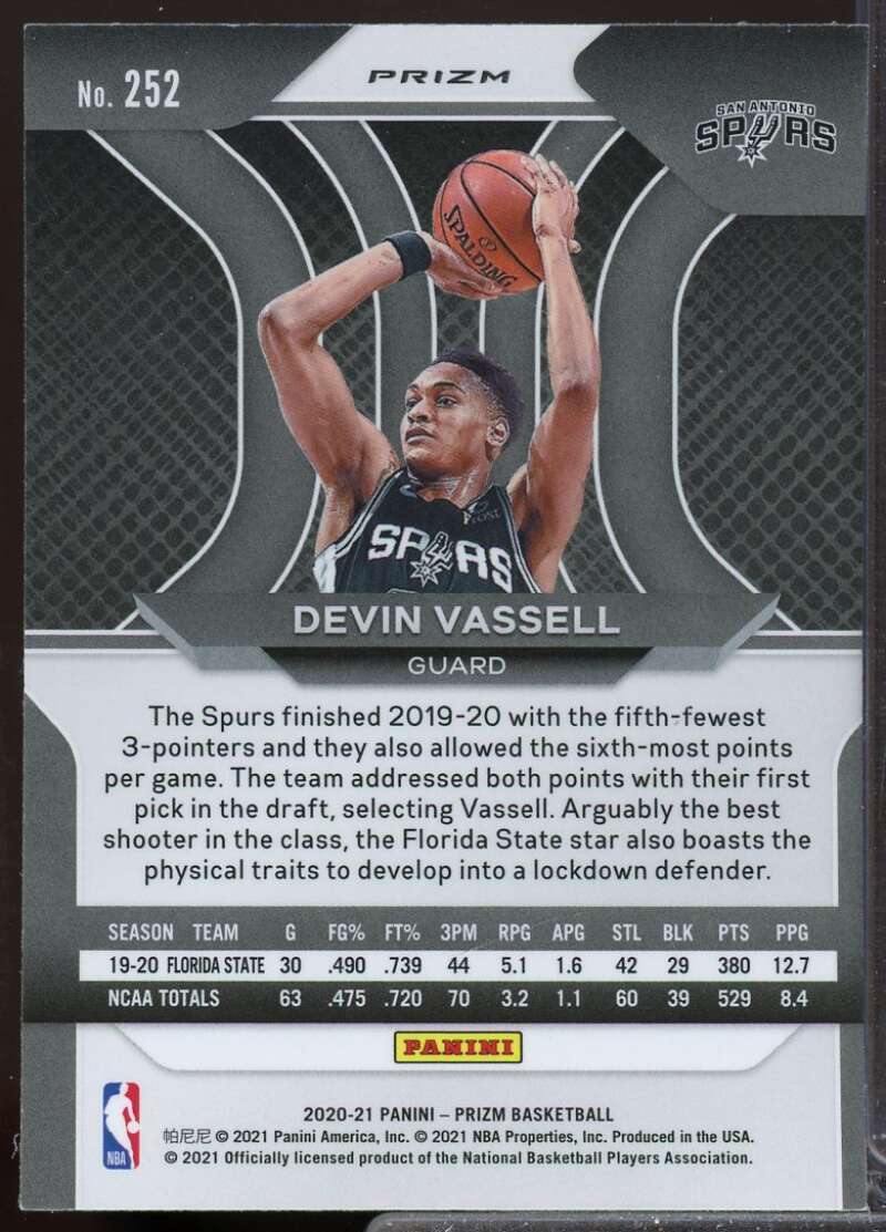 Devin Vassell Rookie Card 2020-21 Panini Prizm Prizms Silver #252  Image 2