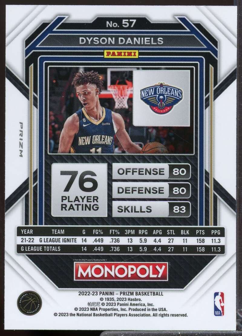 Dyson Daniels Rookie Card 2022-23 Panini Prizm Monopoly Monopoly Black #57  Image 2