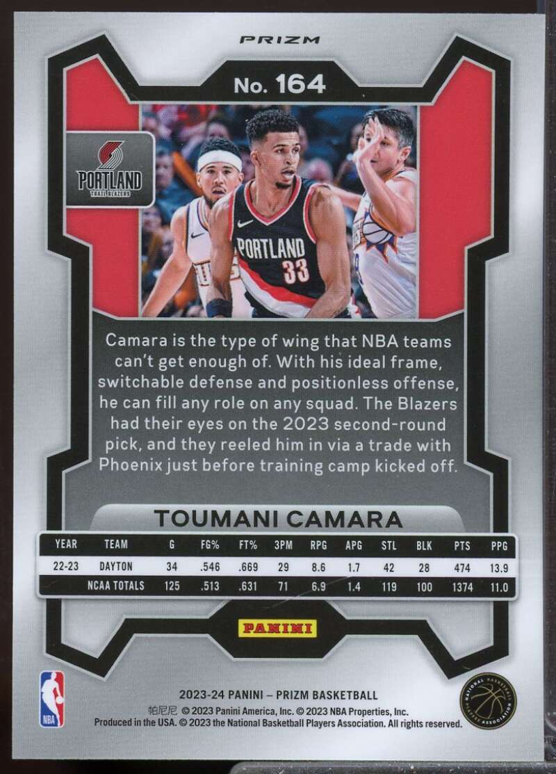 Toumani Camara Rookie Card 2023-24 Panini Prizm Prizms Red White and Blue #164  Image 2