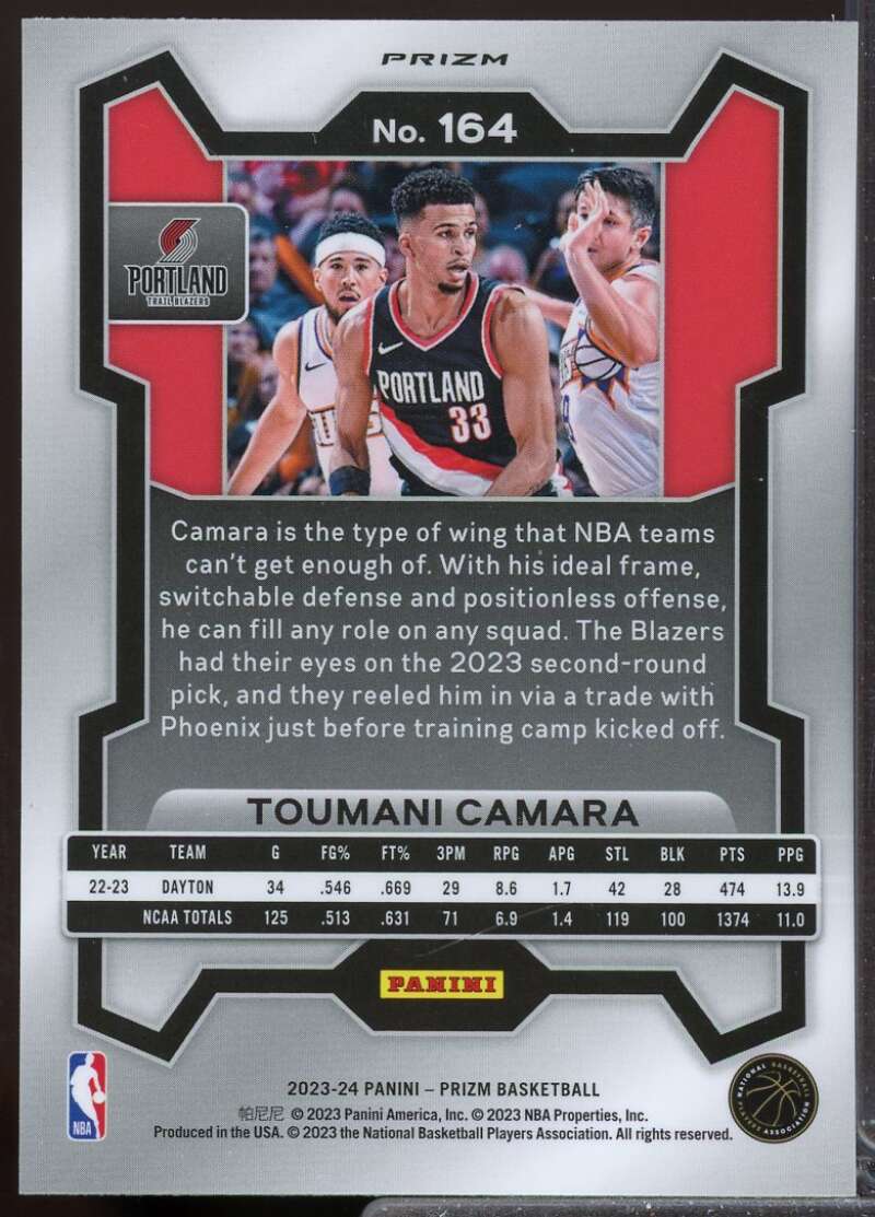 Toumani Camara Rookie Card 2023-24 Panini Prizm Prizms Red White and Blue #164  Image 2