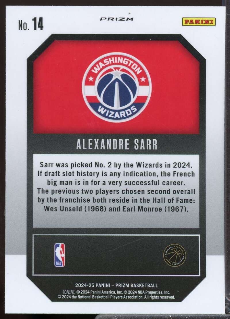 Alexandre Sarr Rookie Card 2024-25 Panini Prizm Emergent Prizms Silver #14  Image 2
