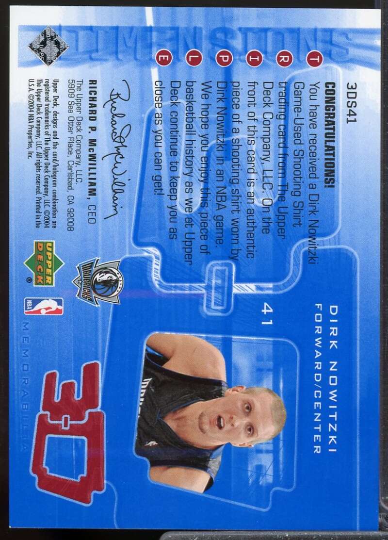 Dirk Nowitzki 2003-04 Upper Deck Triple Dimensions 3-D Shooting Shirt Jersey #41  Image 2