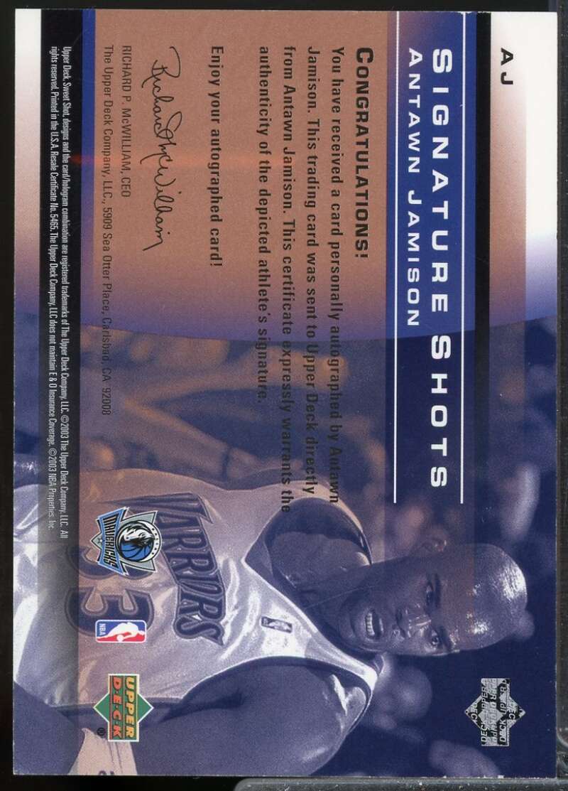 Antawn Jamison Card 2003-04 Sweet Shot Signature Shots Autograph #AJ  Image 2