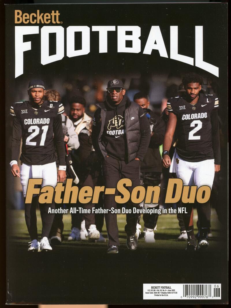 Beckett Football Monthly Price Guide Magazine June 2025 Father-Son Duo Image 1