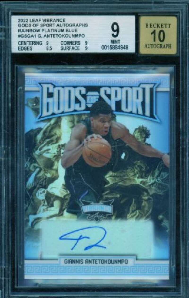 Giannis Antetokounmpo 2022 Leaf Autographs Rainbow Platinum Blue (1/3) #1 BGS 10 Image 1