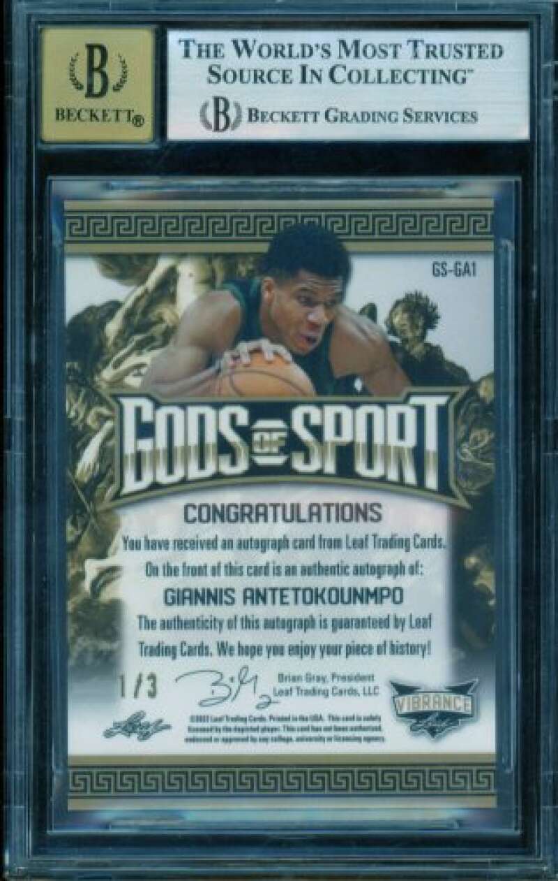 Giannis Antetokounmpo 2022 Leaf Autographs Rainbow Platinum Blue (1/3) #1 BGS 10 Image 2