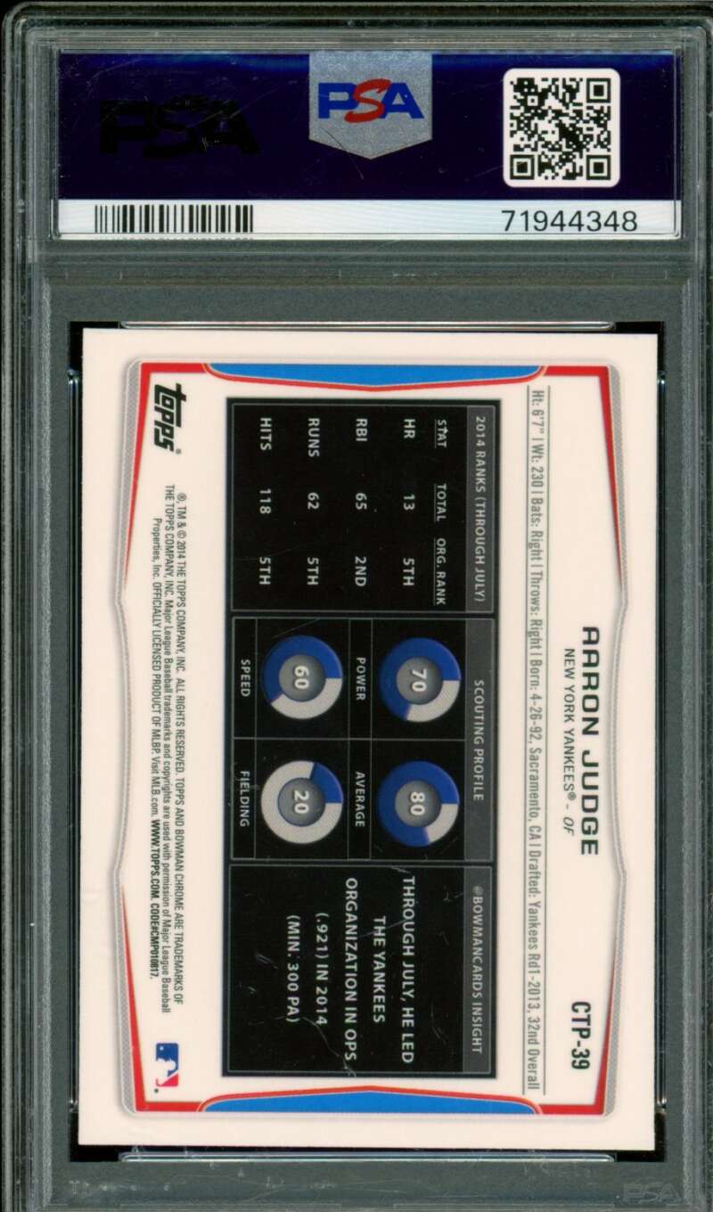 Aaron Judge Rookie Card 2014 Bowman D.P. Chrome #CTP39 PSA 9 (holder scratches) Image 2