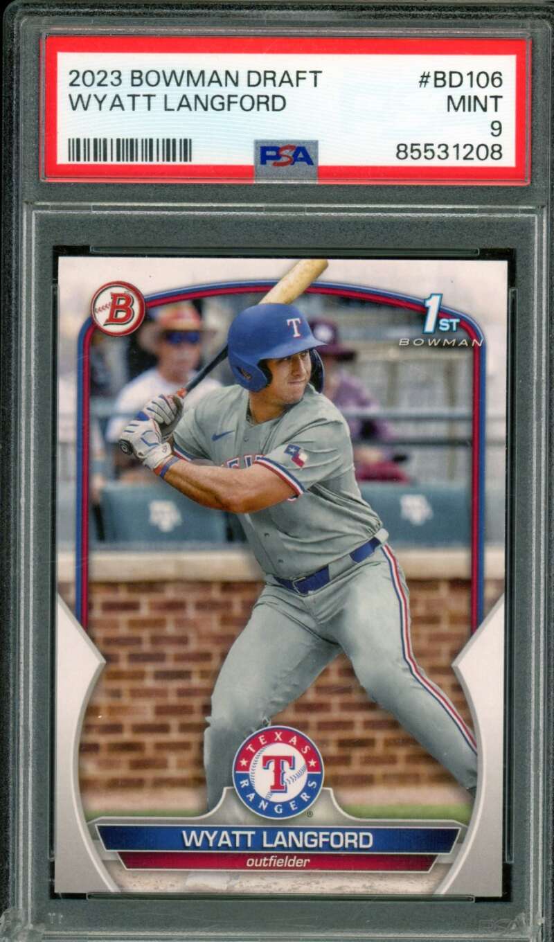 Wyatt Langford Rookie Card 2023 Bowman Draft #BD106 PSA 9 (Holder Scratches) Image 1