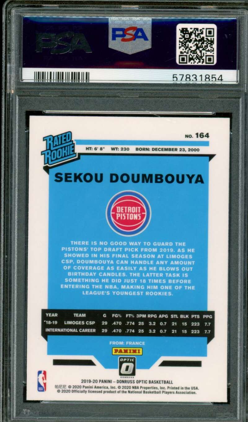 Sekou Doumbouya Rookie 2019-20 Panini Donruss Optic #164 PSA 8 (Holder Scratch) Image 2