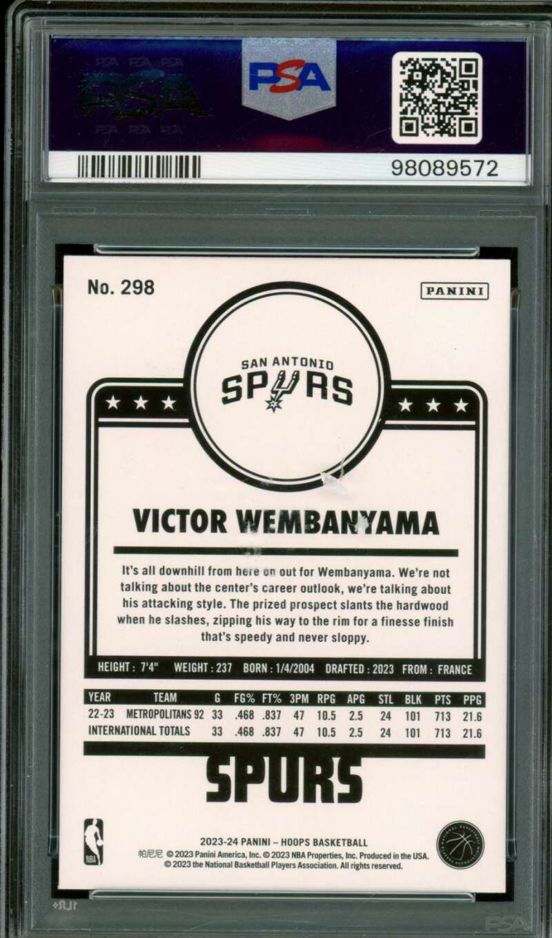Victor Wembanyama Rookie Card 2023-24 Hoops #298 PSA 8 (Holder Scratches) Image 2