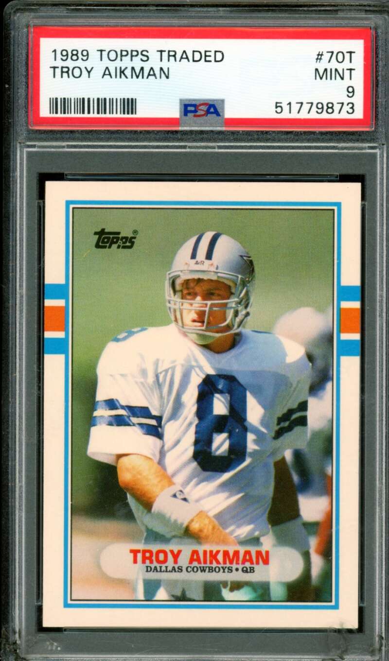 Troy Aikman Rookie Card 1989 Topps Traded #70T PSA 9 (Holder Scratches) Image 1