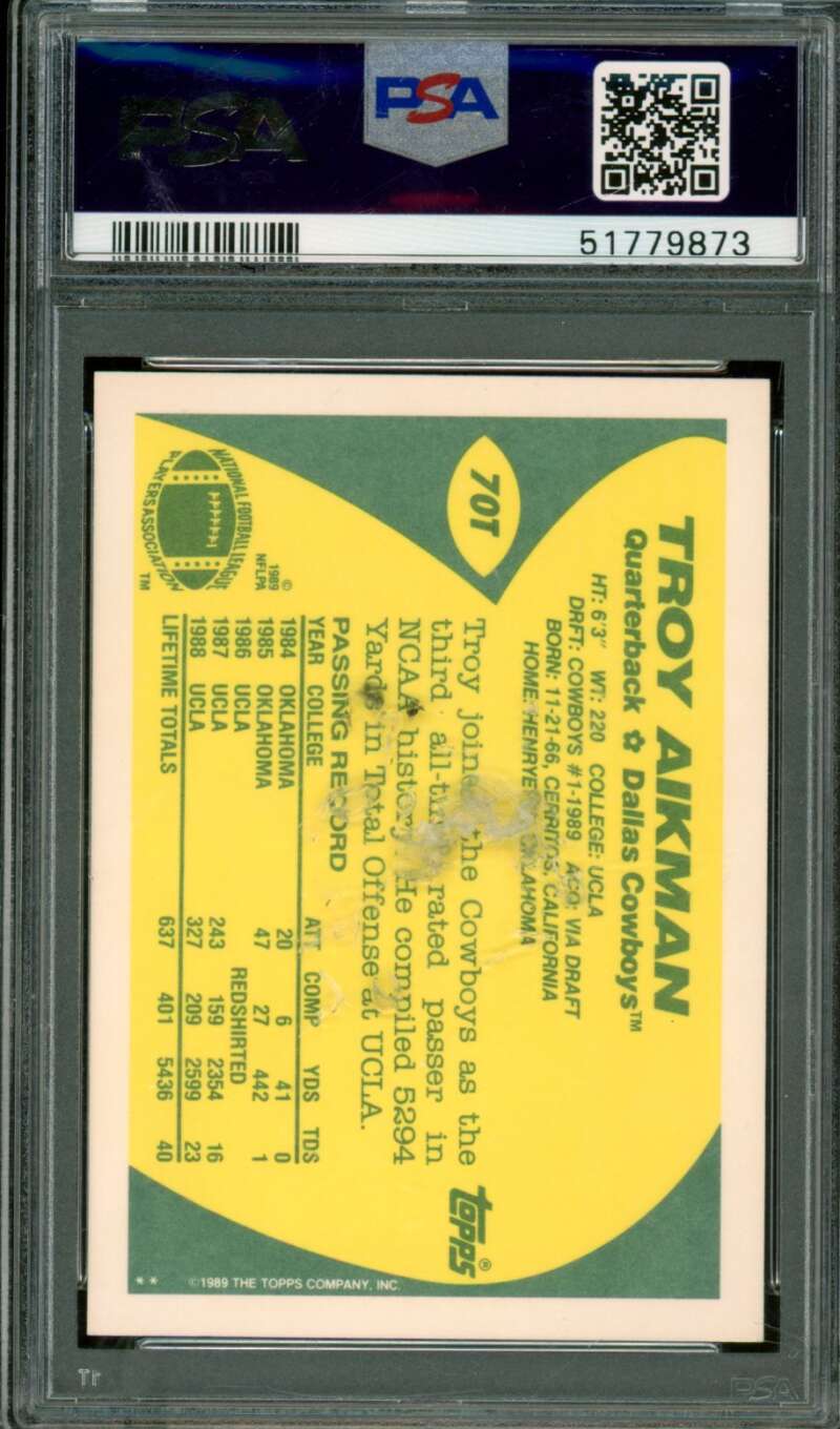 Troy Aikman Rookie Card 1989 Topps Traded #70T PSA 9 (Holder Scratches) Image 2