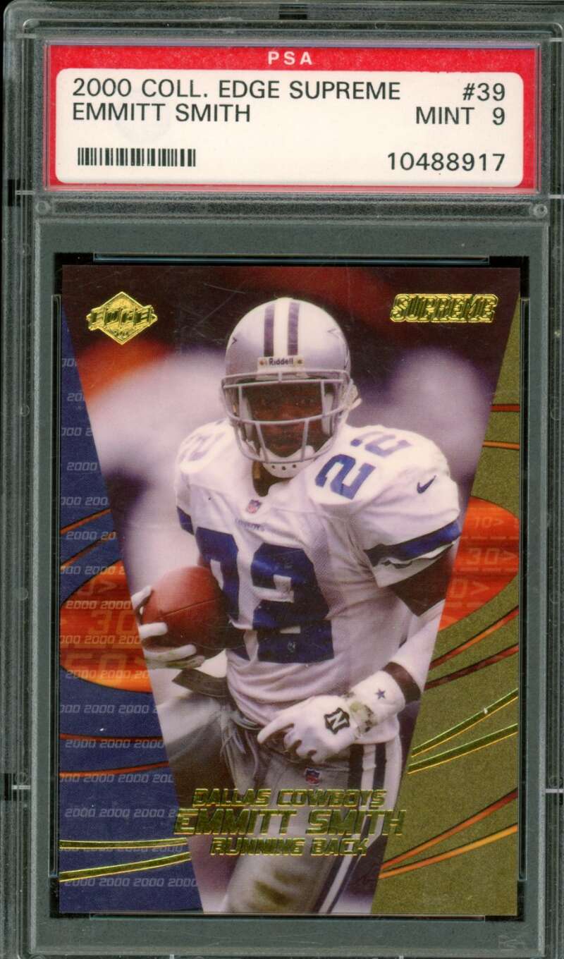 Emmitt Smith 2000 Coll. Edge Graded Supreme #39 PSA 9 (Holder Sratches) Image 1