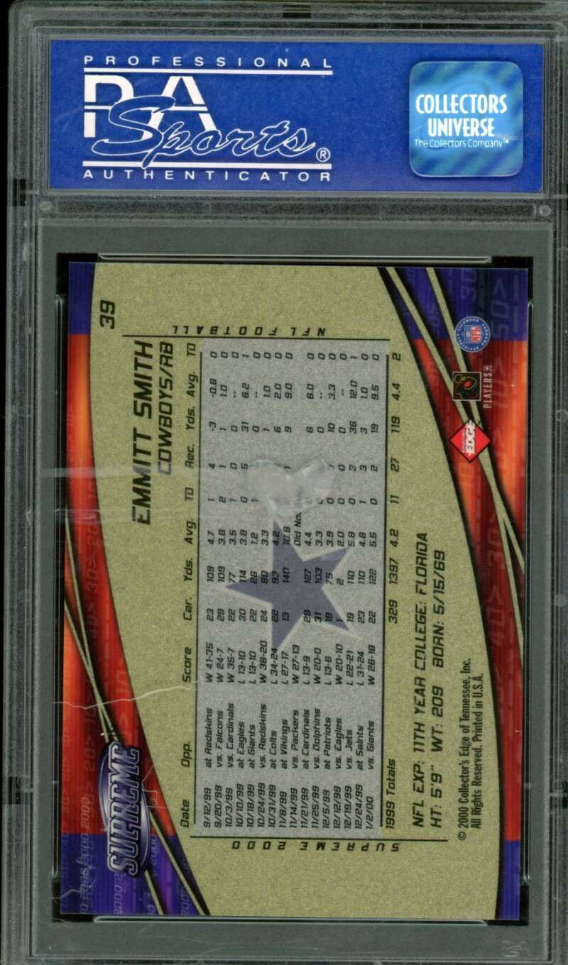 Emmitt Smith 2000 Coll. Edge Graded Supreme #39 PSA 9 (Holder Sratches) Image 2