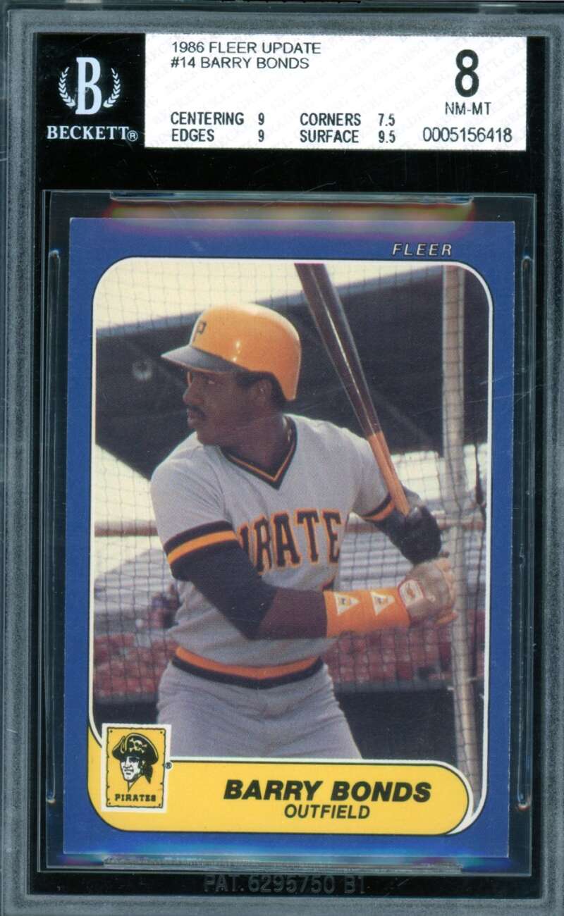 Barry Bonds Rookie Card 1986 Fleer Update #14 BGS 8 Image 1