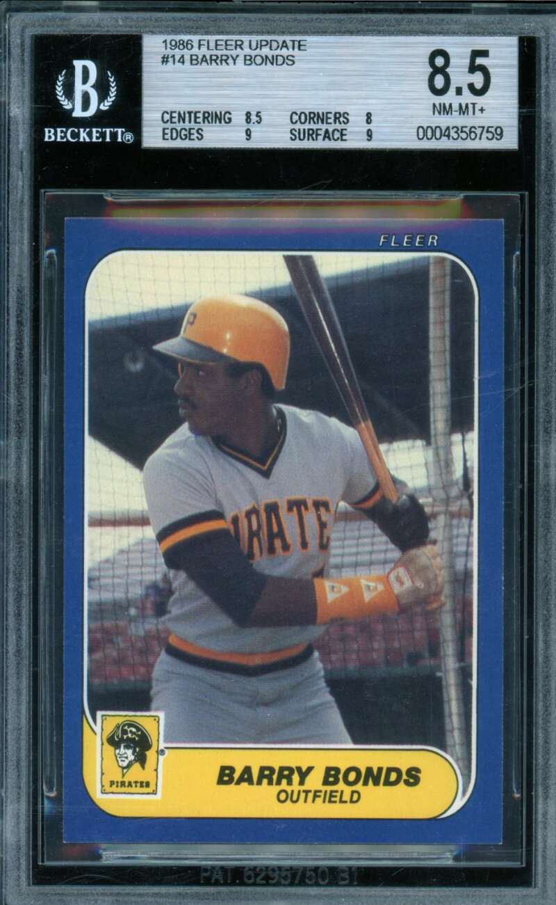 Barry Bonds Rookie Card 1986 Fleer Update #14 BGS 8.5 Image 1