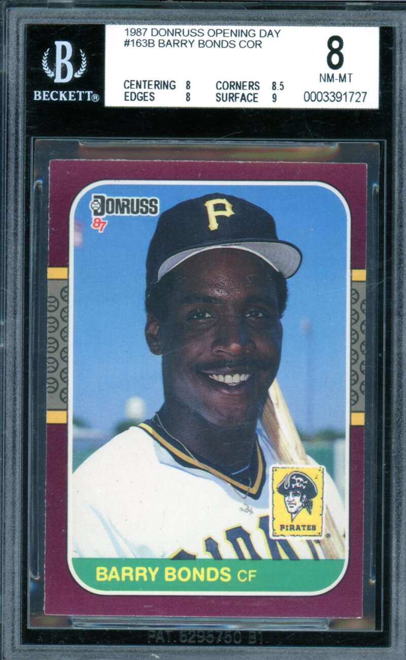 Barry Bonds Rookie Card 1987 Donruss Opening Day #163B BGS 8 Image 1