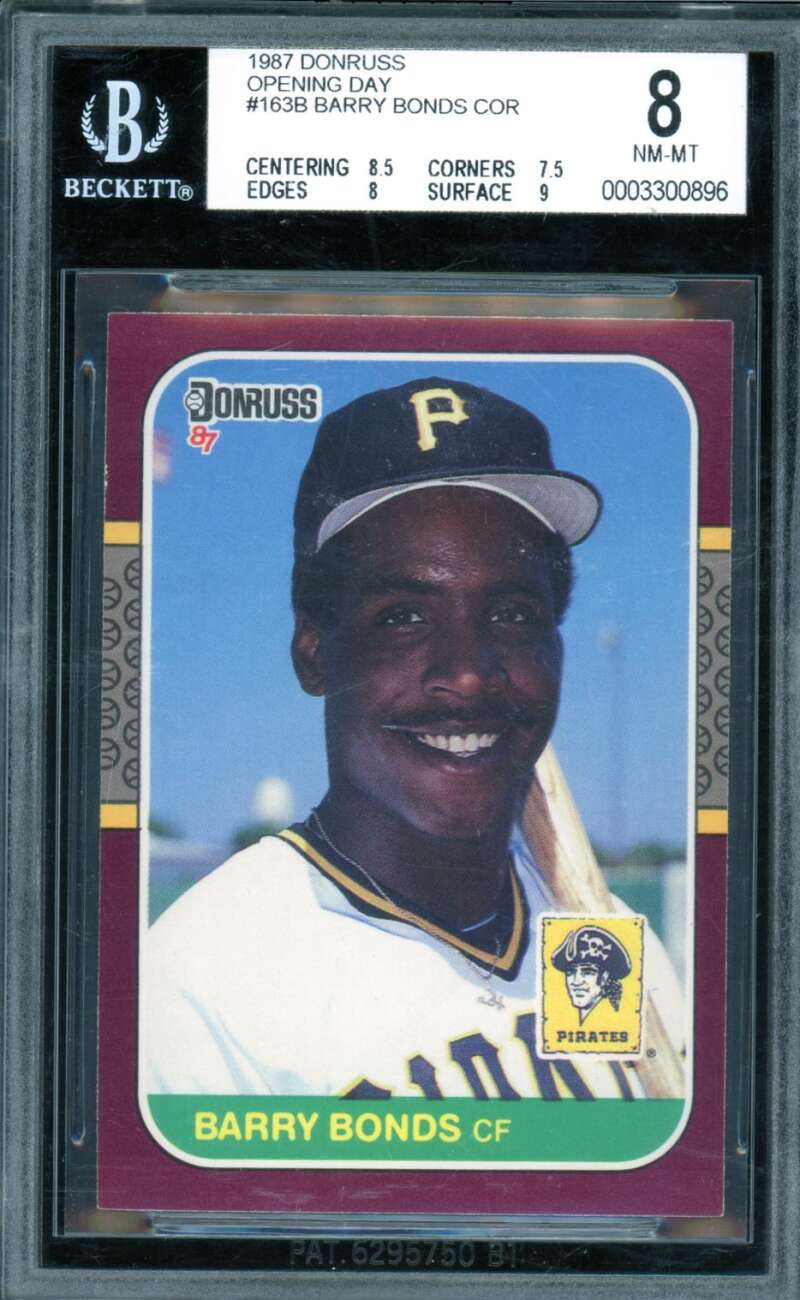 Barry Bonds Rookie Card 1987 Donruss Opening Day #163B BGS 8 Image 1