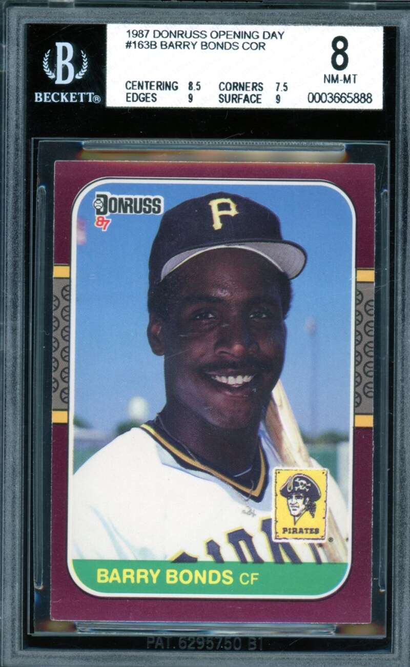 Barry Bonds Rookie Card 1987 Donruss Opening Day #163B BGS 8 Image 1