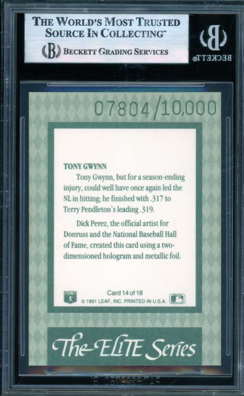Tony Gwynn Card 1992 Donruss Elite (pop 10) #14 BGS 9 Image 2