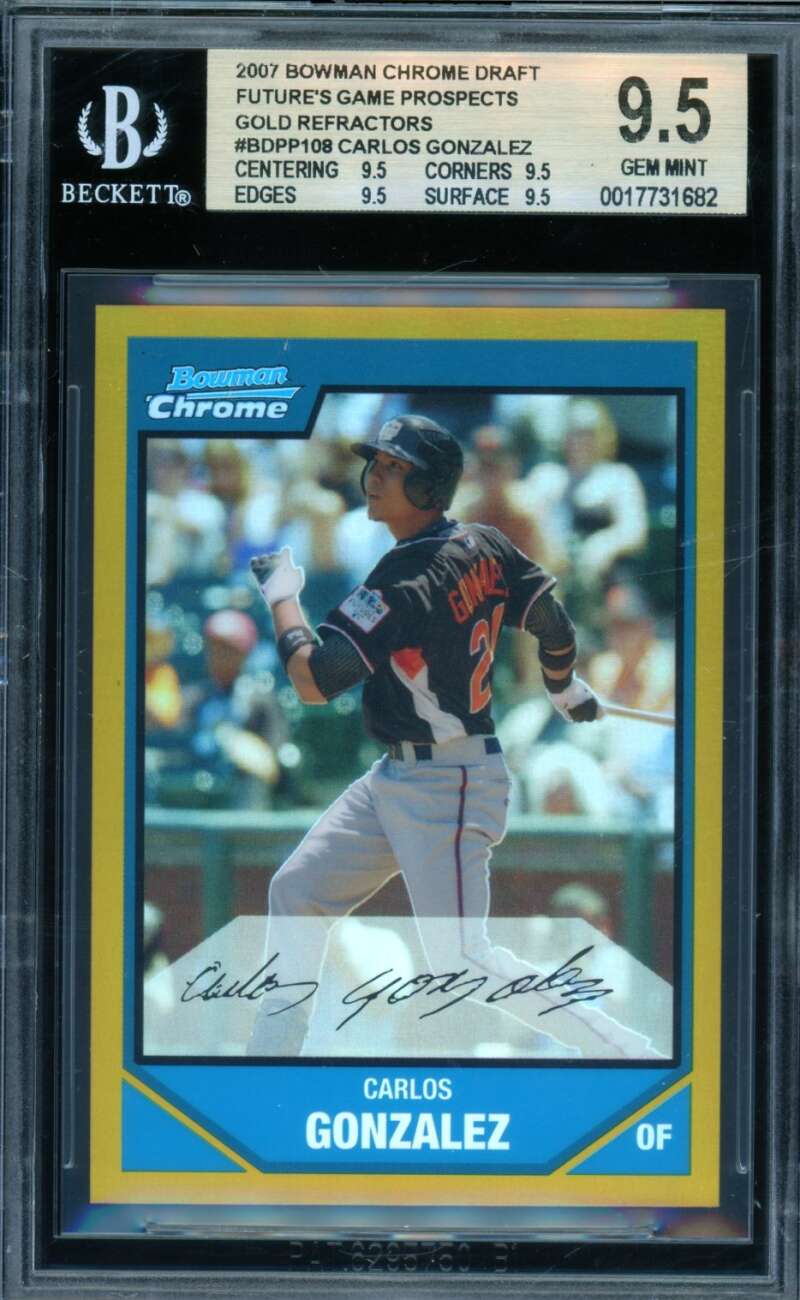 Carlos Gonzalez 2007 Bowman Chrome Draft Prospects Gold Refractors #108 BGS 9.5 Image 1