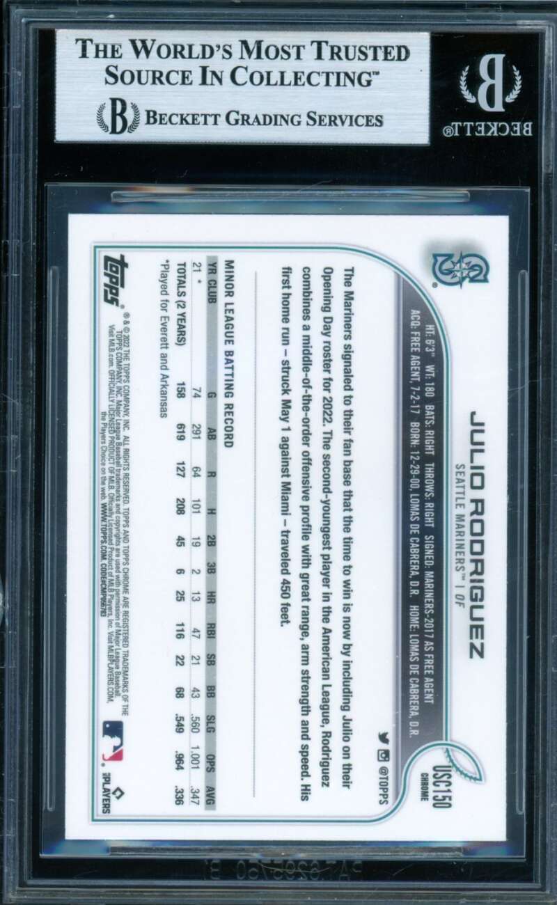 Julio Rodriguez Rookie 2022 Topps Chrome Update Purple Refractors #150 BGS 8.5 Image 2