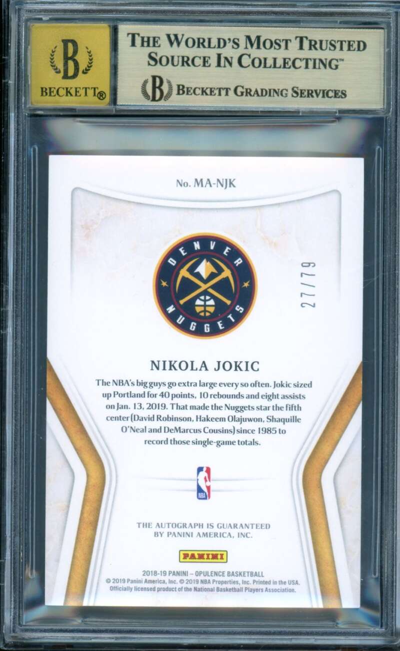 Nikola Jokic 2018-19 Panini Opulence Magnificent Autograph ((pop 1) #1 BGS 9.5 Image 2